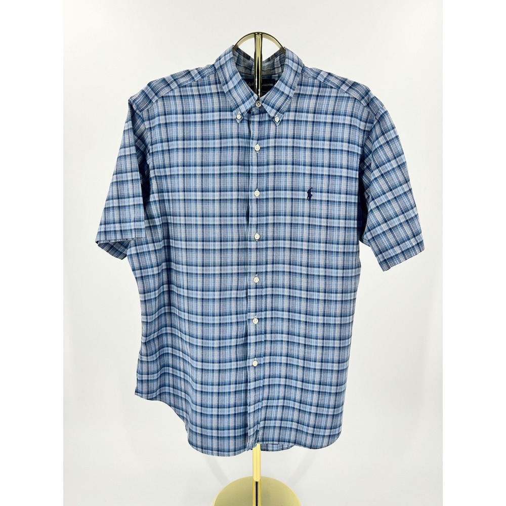 Polo Ralph Lauren Mens XL Classic Fit Blue Plaid Short Sleeve Button Down Shirt